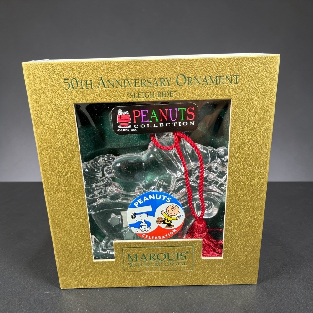Marquis Waterford‎ Crystal Peanuts 50th Anniversary Snoopy Sleigh Ride Ornament
